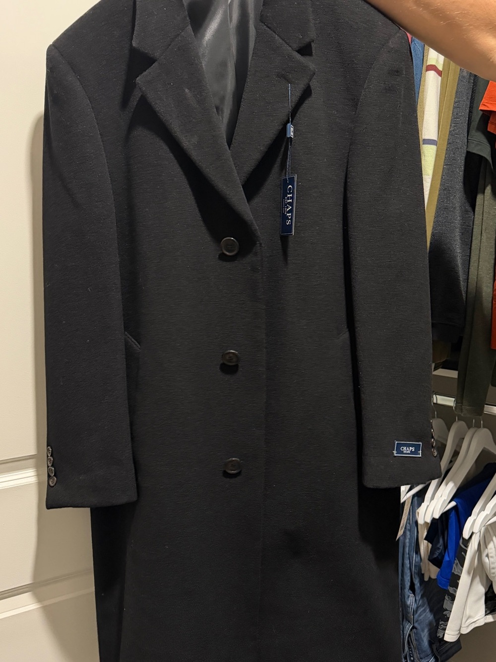Chaps Black Single-Breasted Wool Blend Long Coat